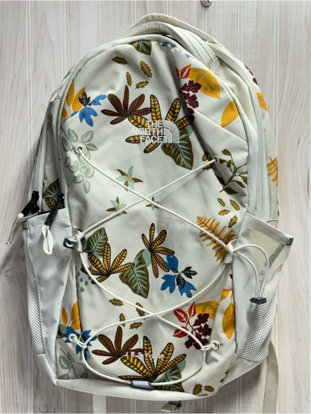 The North Face Women's Cream Floral Print Backpack with Multicolor Leaves - Picture 2 of 5
